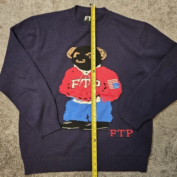 FTP FuckThePopulation Bear Knit Sweater Navy Large Brand New - Picture 5 of 7